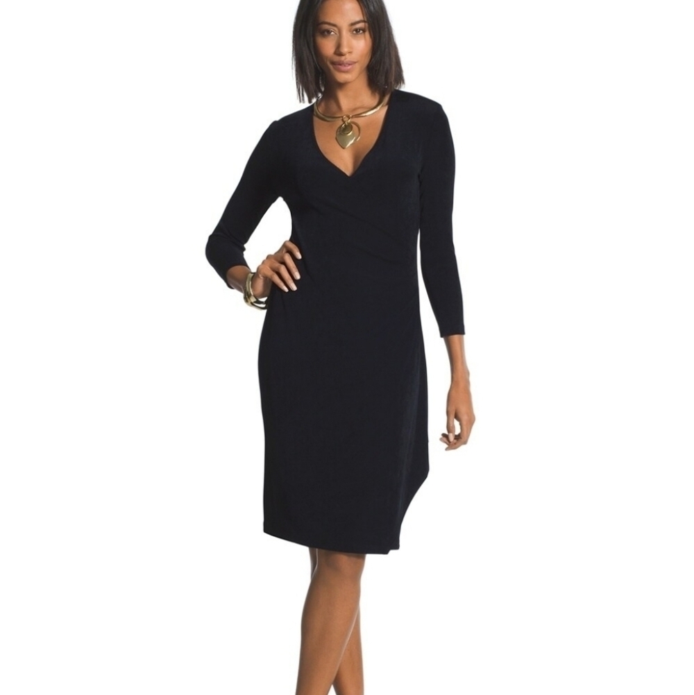Chicos sz 2 Travelers Classic black Faux wrap Dress sz large 12